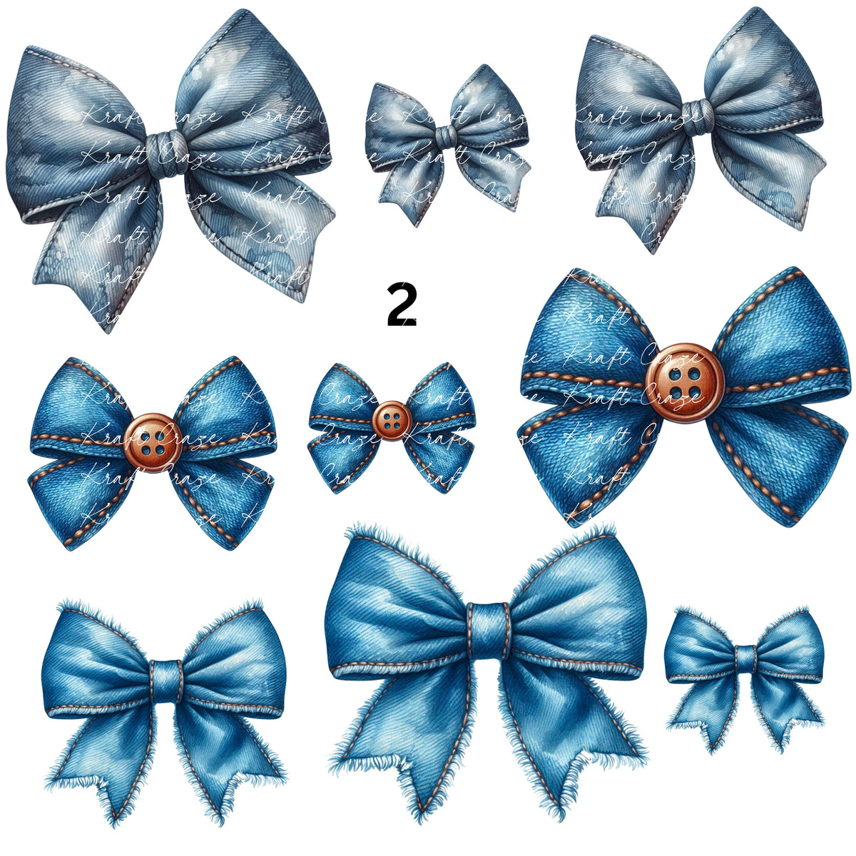 Denim Coquette Bows UV DTF Decal accent Sheet 10x10 sheet 3 designs