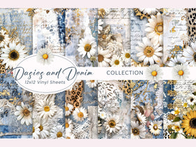 Daisies and Denim Collection 12x12 Vinyl Sheets- 12 Designs Available