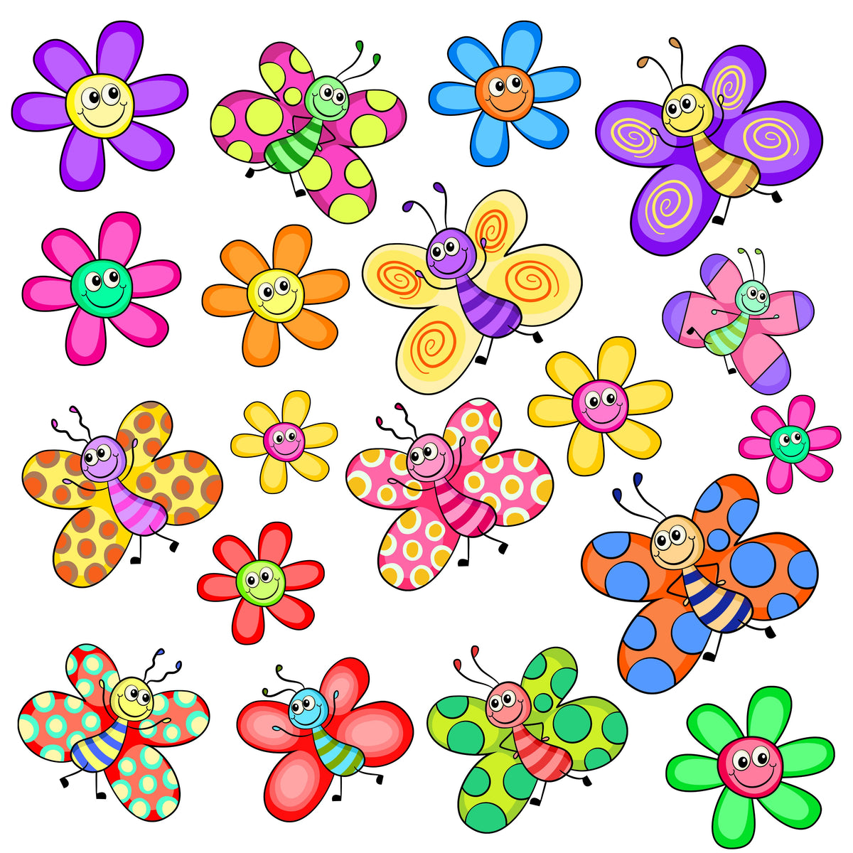 Doodle Butterflies and Flowers UV DTF Decal sheet