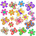 Doodle Butterflies and Flowers UV DTF Decal sheet