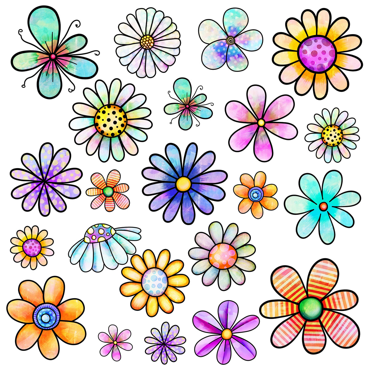 Doodle Flowers #2 UV DTF Decal sheet