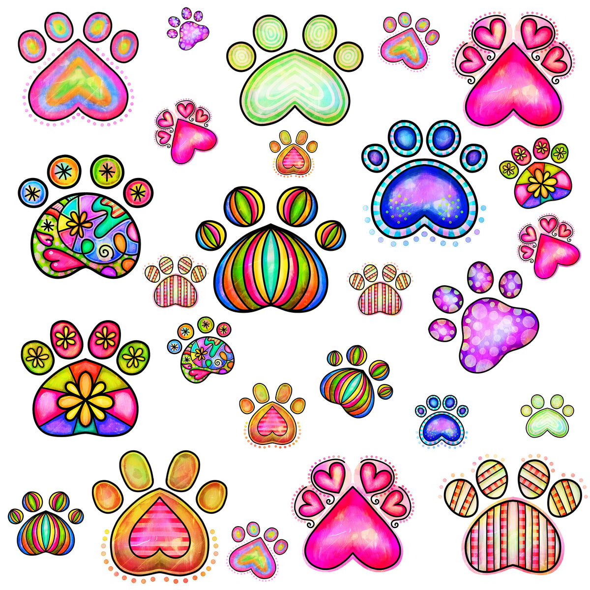 Doodle Paw Prints UV DTF Decal sheet