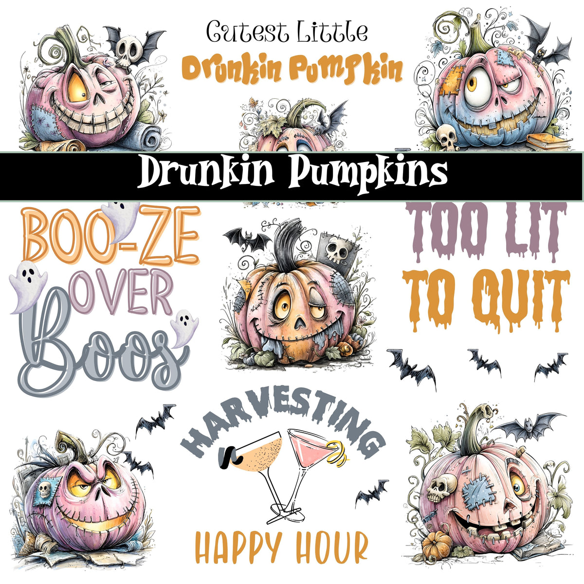 Drunkin Pumpkins UV DTF Decal Sheets