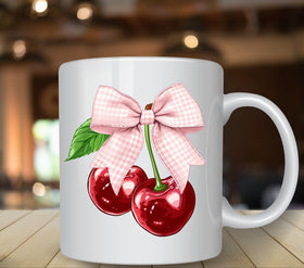 Pink Gingham coquette bow cherry UV DTF Decals