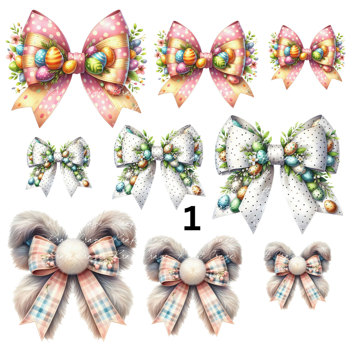 Easter Coquette Bows UV DTF Decal accent Sheet 10x10 sheet 6 designs