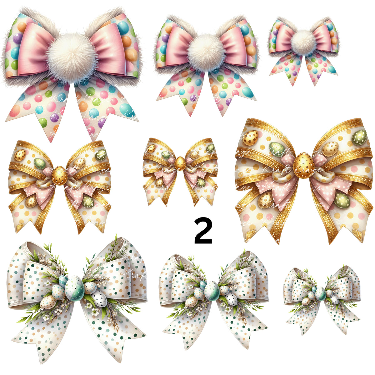 Easter Coquette Bows UV DTF Decal accent Sheet 10x10 sheet 6 designs