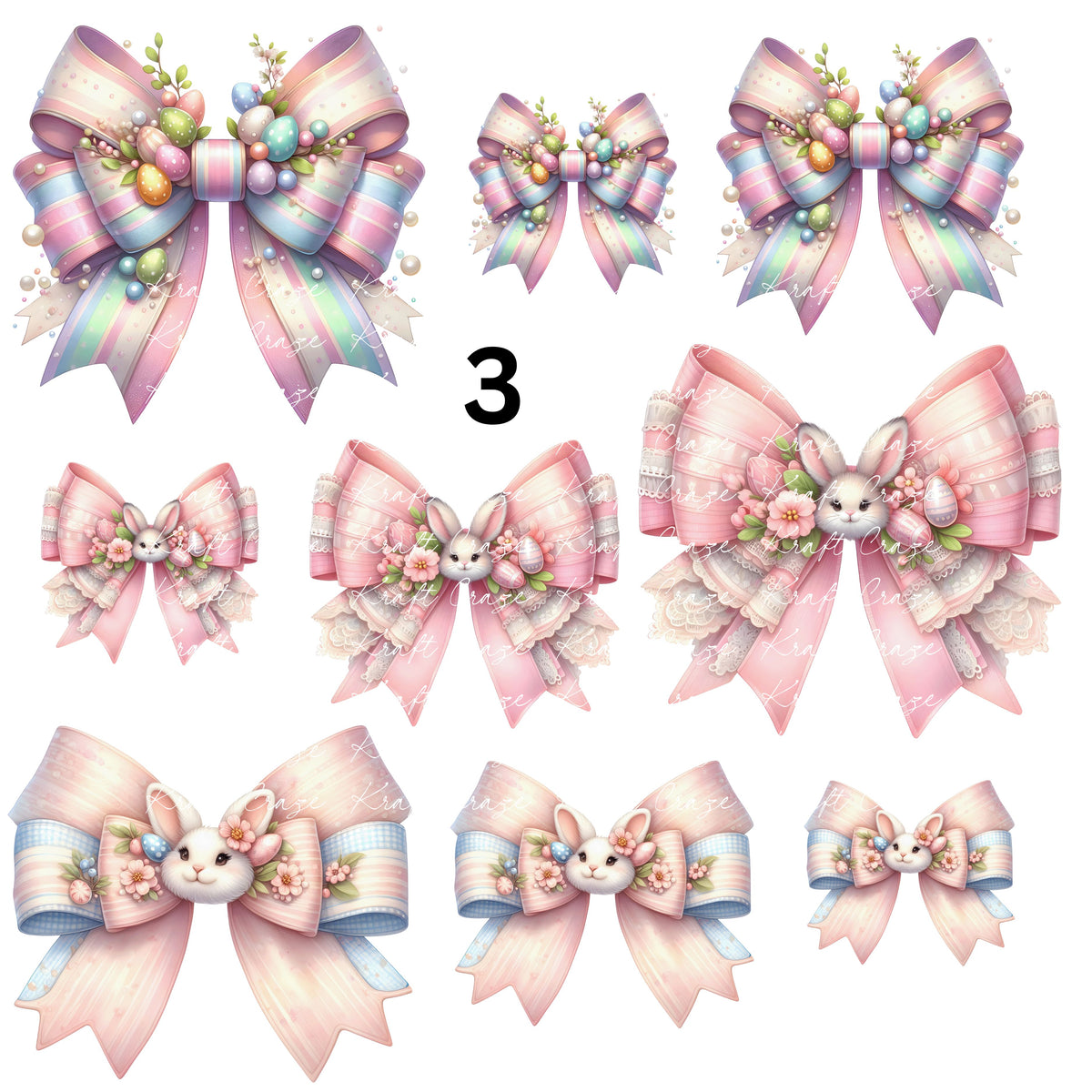 Easter Coquette Bows UV DTF Decal accent Sheet 10x10 sheet 6 designs