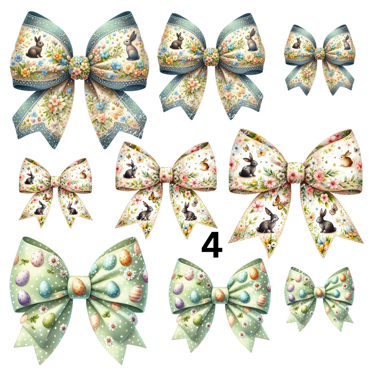 Easter Coquette Bows UV DTF Decal accent Sheet 10x10 sheet 6 designs