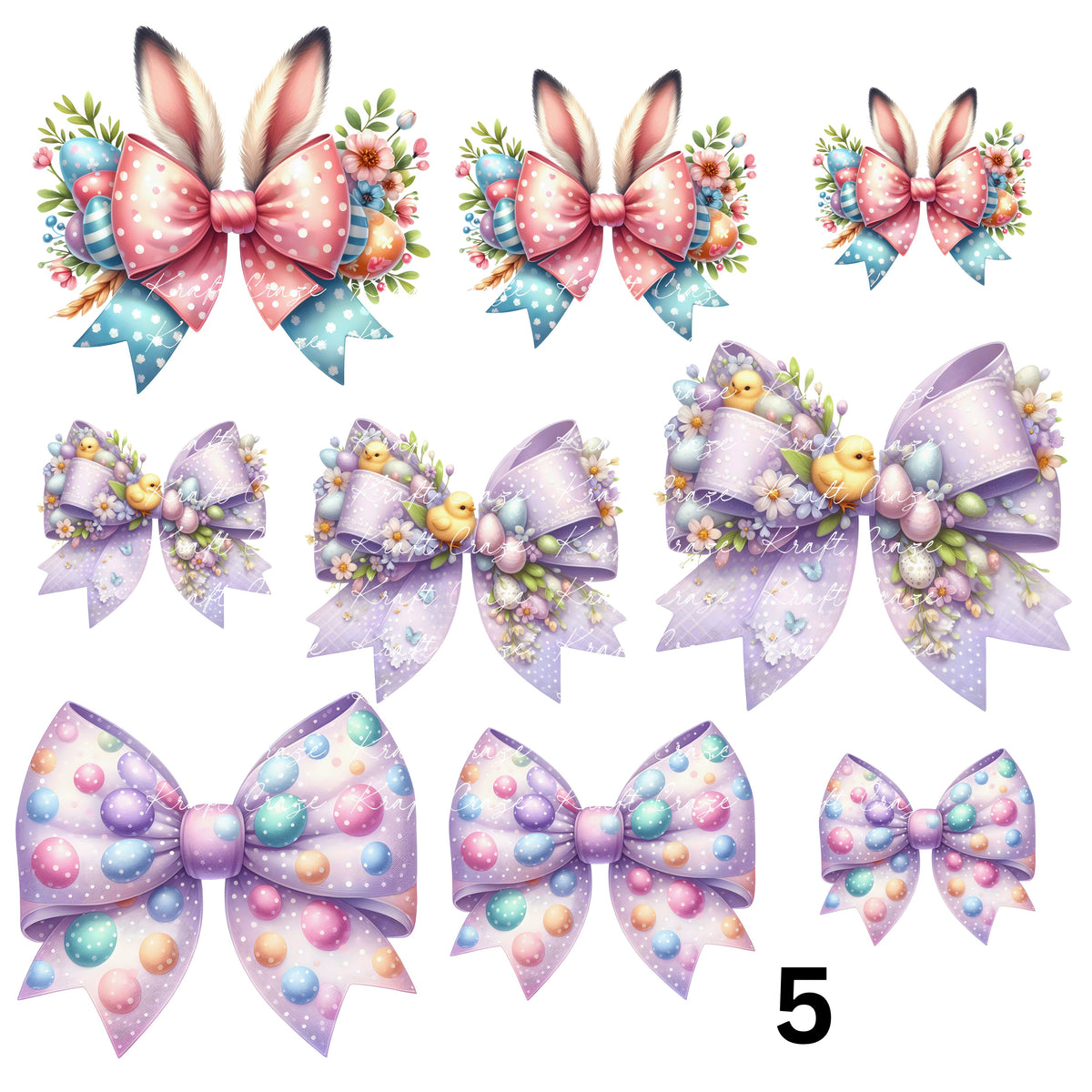 Easter Coquette Bows UV DTF Decal accent Sheet 10x10 sheet 6 designs