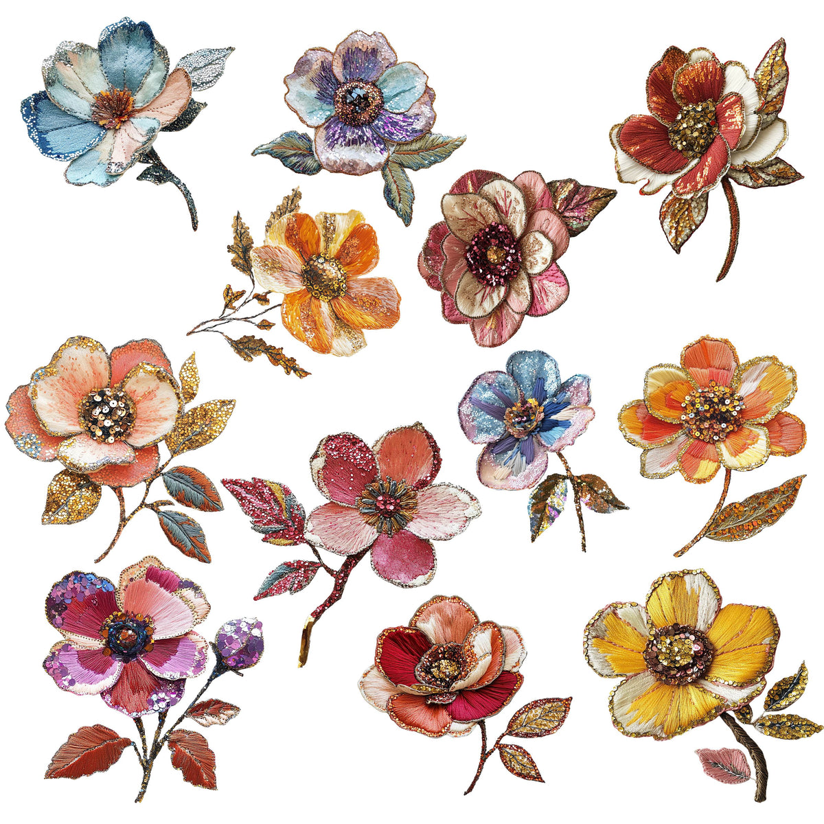 Embroidered Flowers UV DTF Decal sheet