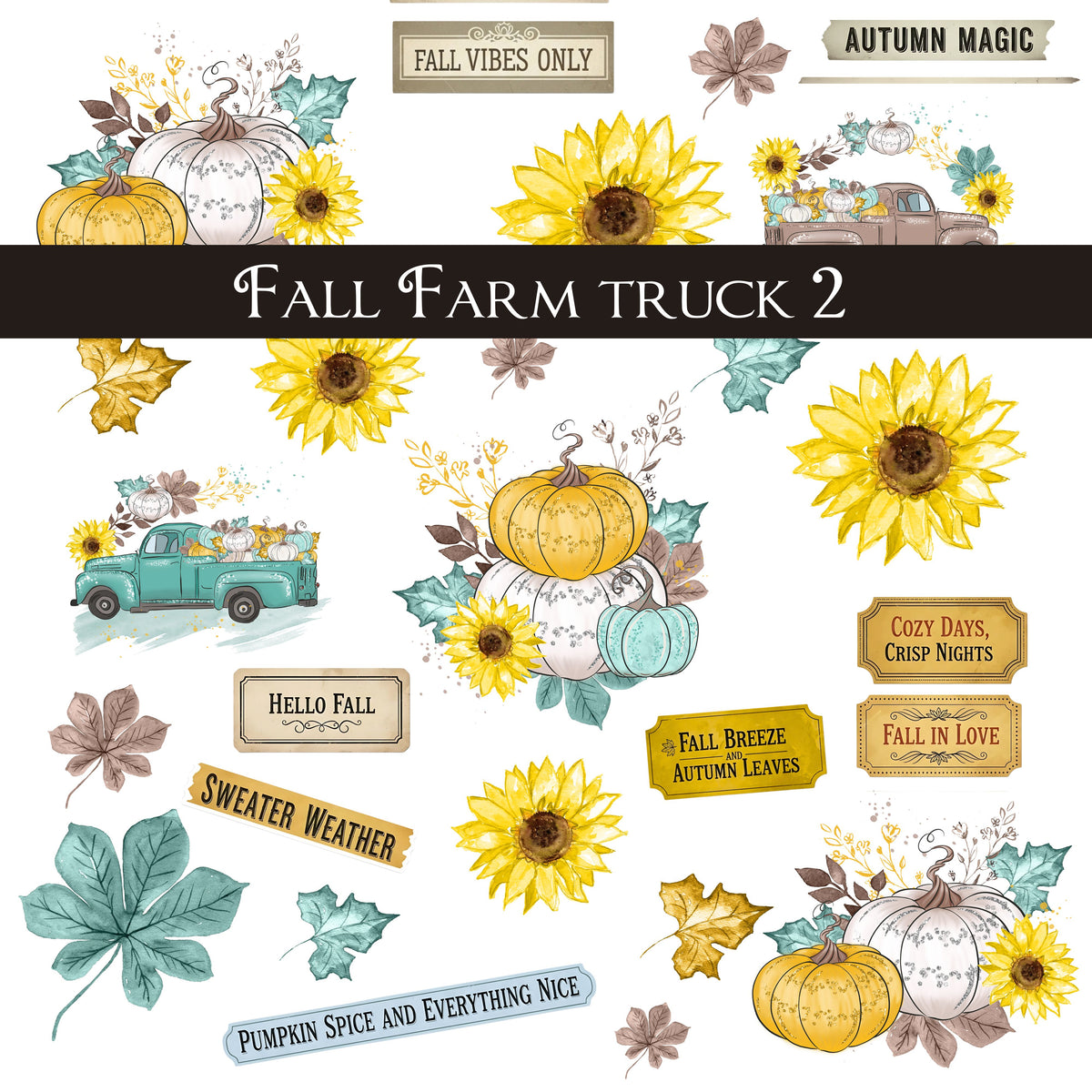 Fall Farm truck UV DTF Decal Sheets 2 design options