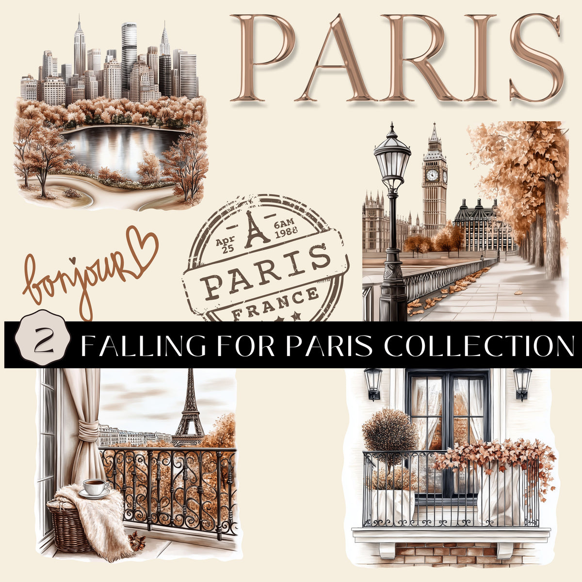 Falling For Paris Collection UV DTF Decal Sheets- 3 Designs