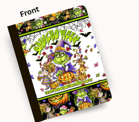 Grinchoween vinyl composition notebook wrap