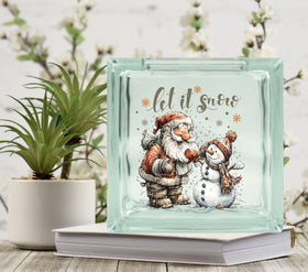 Let it snow Snowman and Santa Glass Block Decal