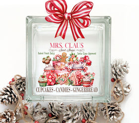 Mrs. Claus Sweet Shoppe Glass Block Decal 2 sizes available