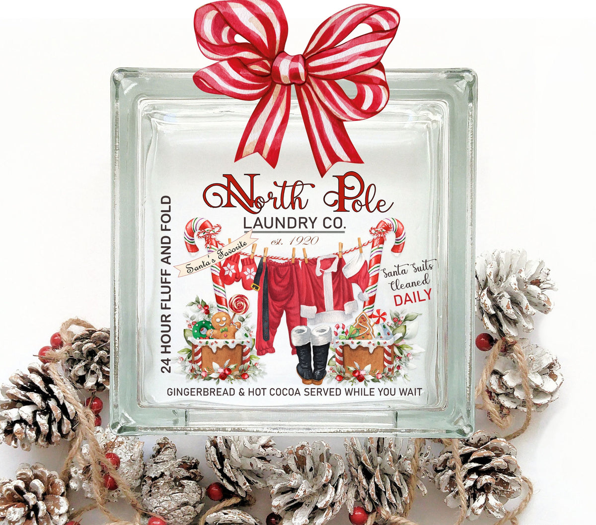 North Pole Laundry Glass Block Decal 2 sizes available