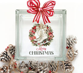 Merry Christmas Ice Skates Glass Block Decal 2 sizes available