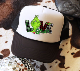 Grinch Love Plaid hat dtf transfers