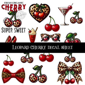 Leopard Cherry UV DTF Decal Sheet