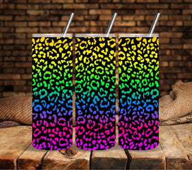 Rainbow leopard UV DTF tumbler wraps