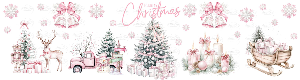 Merry Christmas Pink UV DTF Bucket and jar wraps