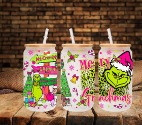 Merry Grinchmas Pink 16oz UV DTF Libbey wrap