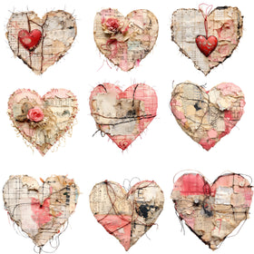 Mixed Media Hearts UV DTF Decal sheet