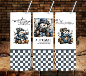 Autumn Snowmen Checker UV DTF tumbler wraps