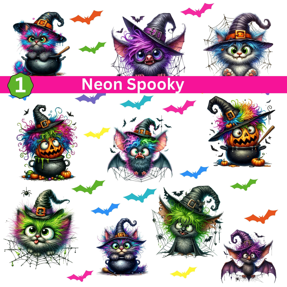 Neon Spooky Collection UV DTF Decal Sheets- 5 Designs