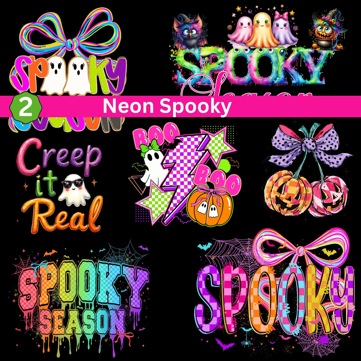 Neon Spooky Collection UV DTF Decal Sheets- 5 Designs