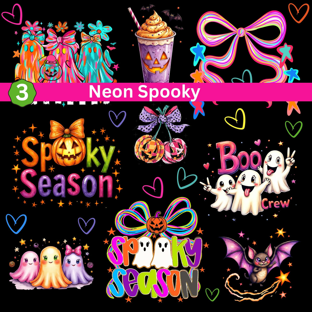 Neon Spooky Collection UV DTF Decal Sheets- 5 Designs