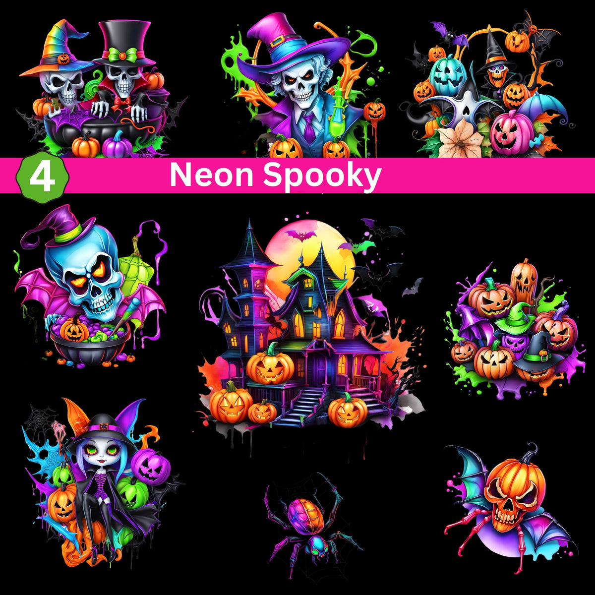 Neon Spooky Collection UV DTF Decal Sheets- 5 Designs
