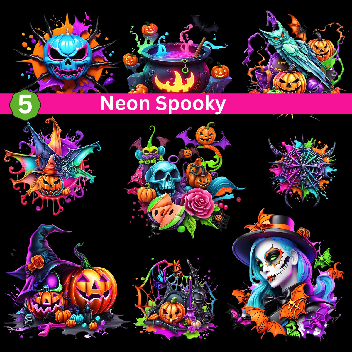 Neon Spooky Collection UV DTF Decal Sheets- 5 Designs