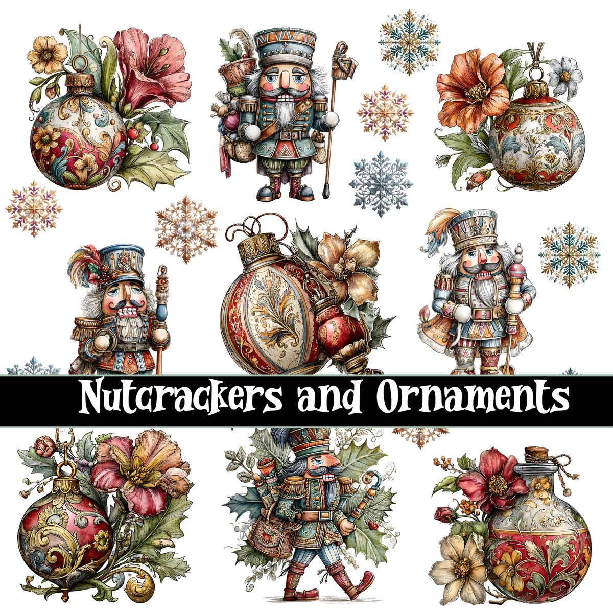 Nutcrackers and Ornaments UV DTF Decal Sheets