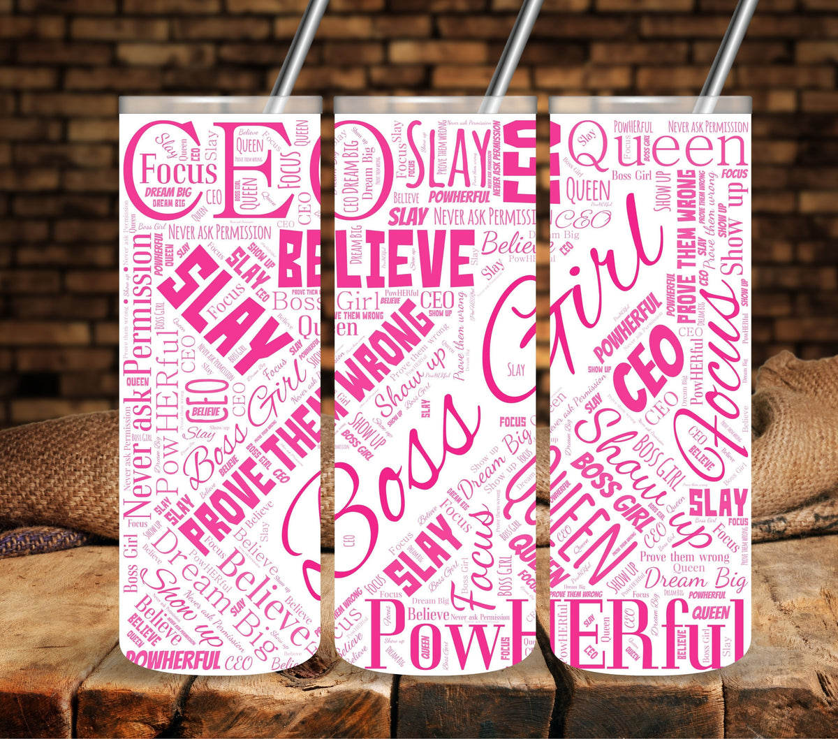 Boss Girl Hot Pink UV DTF tumbler wraps