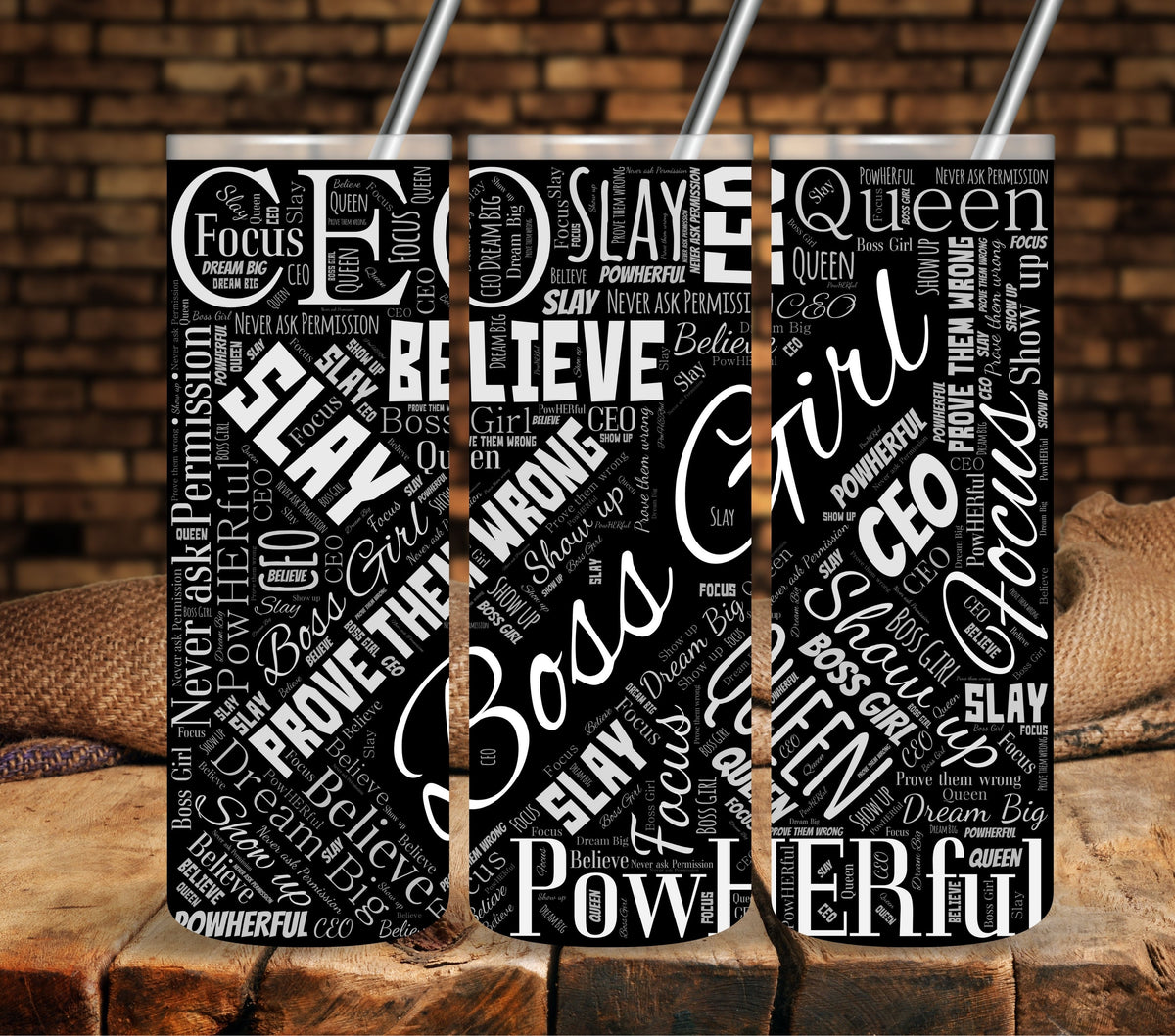 Boss Girl White UV DTF tumbler wraps