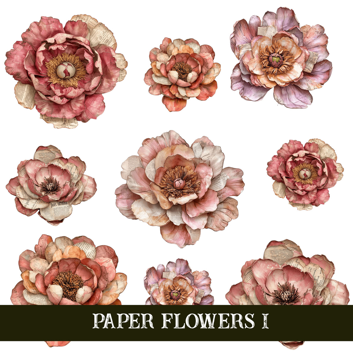 Paper Flowers UV DTF Decal Sheets 4 sheet design options