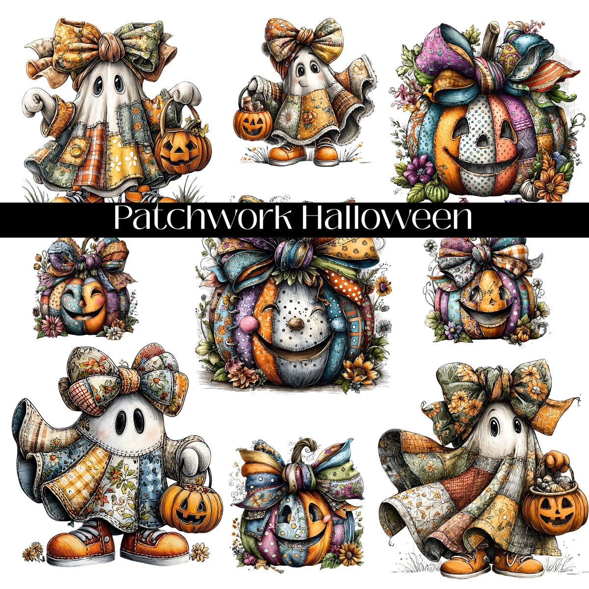 Patchwork Halloween UV DTF Decal Sheet
