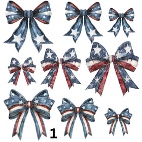 Patriotic Denim Coquette Bows UV DTF Decal accent Sheet 10x10 sheet 3 designs