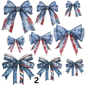 Patriotic Denim Coquette Bows UV DTF Decal accent Sheet 10x10 sheet 3 designs