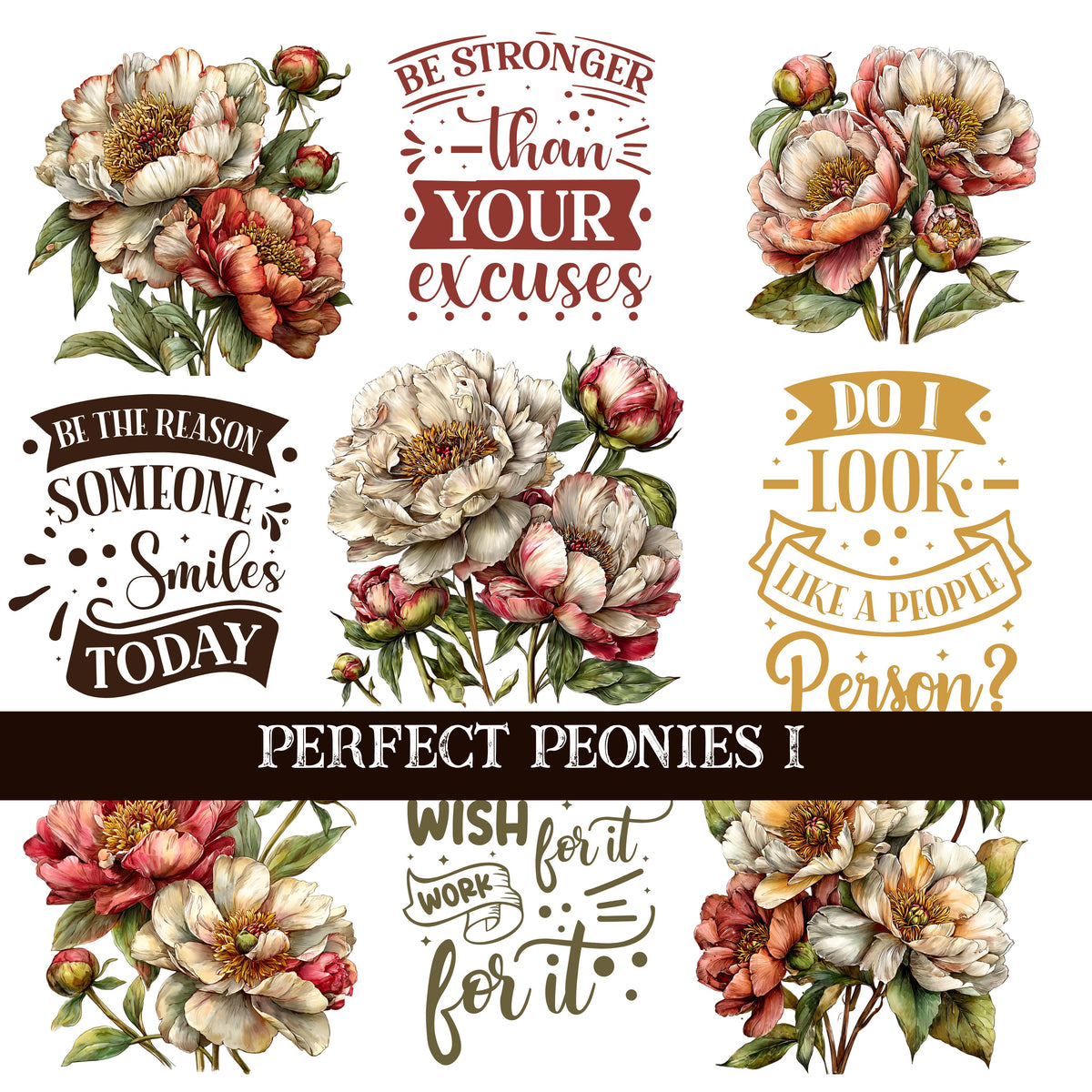 Perfect Peonies UV DTF Decal Sheets 3 Design sheets available