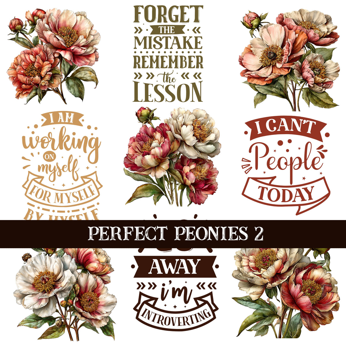 Perfect Peonies UV DTF Decal Sheets 3 Design sheets available