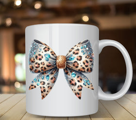 Blue Diamond Leopard bow UV DTF Decals