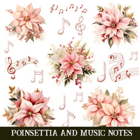 Poinsettia and music notes UV DTF Decal Sheets 2 color options