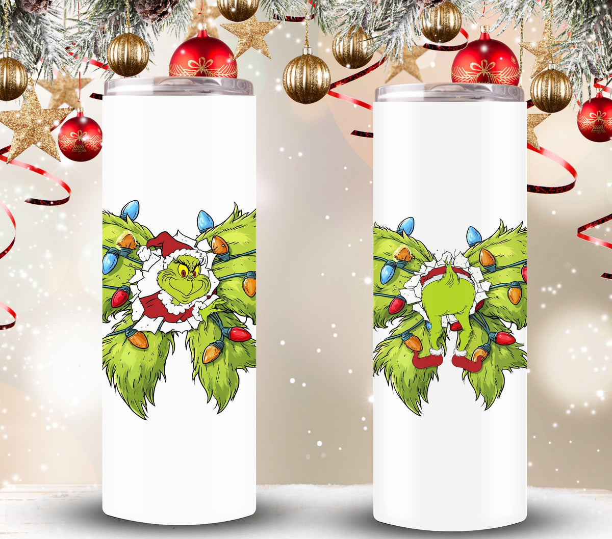 Bottoms up Grinch bow 2 pc set UV DTF Decals