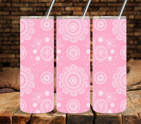 Whimsical Mandala white UV DTF tumbler wraps 20oz skinny