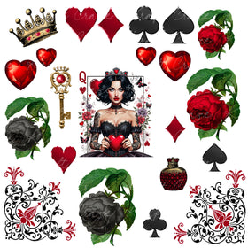Queen of Hearts UV DTF Decal accent Sheet 10x10