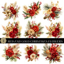 Red and Gold Christmas Flowers UV DTF Decal Sheet