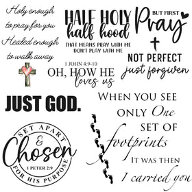 Religious Sayings Black UV DTF Decal sheet- 3 Styles 10x10 sheets