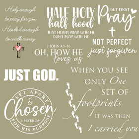 Religious Sayings white UV DTF Decal sheet- 3 Styles 10x10 sheets
